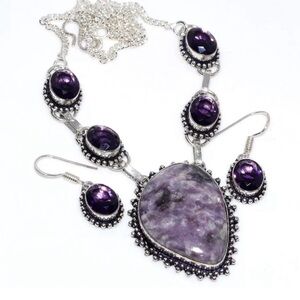 Lepidolite Amethyst Necklace Earrings Set